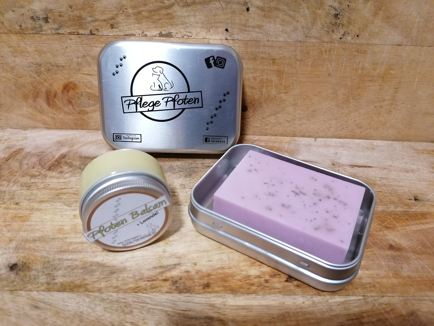 Set aus Lavendel - Seife + Balsam + Seifendose - für Hunde - Geschenk