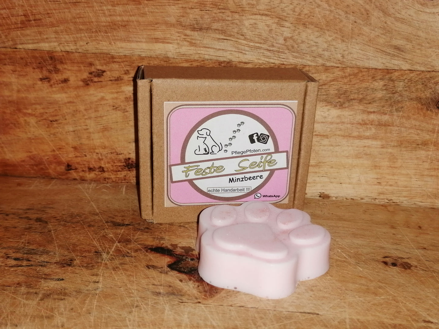 MINZBEERE - Hundeseife - Feste Seife - Rosa mit Glitzer - Pfote 25g