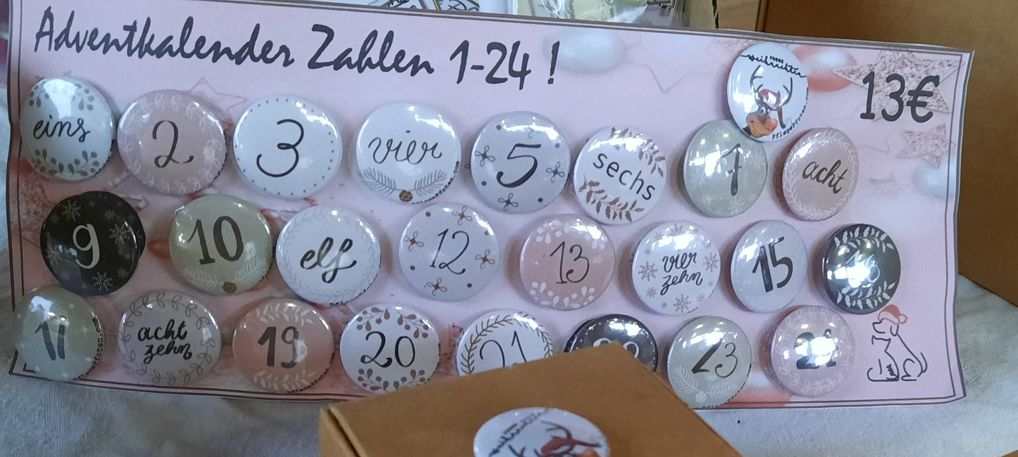 Adventskalender - Zahlen - Buttons - Pins - 1-24