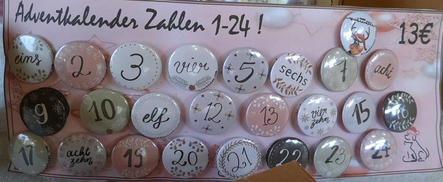 Adventskalender - Zahlen - Buttons - Pins - 1-24