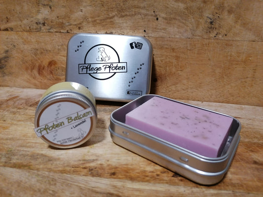Set aus Lavendel - Seife + Balsam + Seifendose - für Hunde - Geschenk
